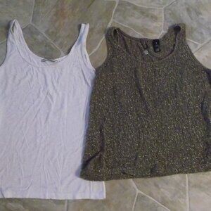 2 Womens BKE Sleeveless Tank Tops / Under Shirts - Sz S- Brown Metallic & White